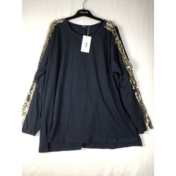 Yoins Yours Inspiration open shoulder with gold sequin striped Longsleeves - Picture 2 of 10